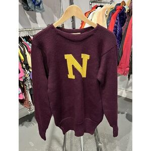 Vintage 1950s "N" Wool Football Sweater From Great Dane Knitting Mills RARE Sz L